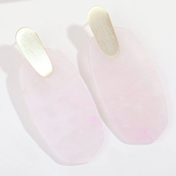 Alicia Bonnie Cathy Rose Quartz Gemstone Oval Drop Earrings, 14K Gold Plated - Picture 3 of 6
